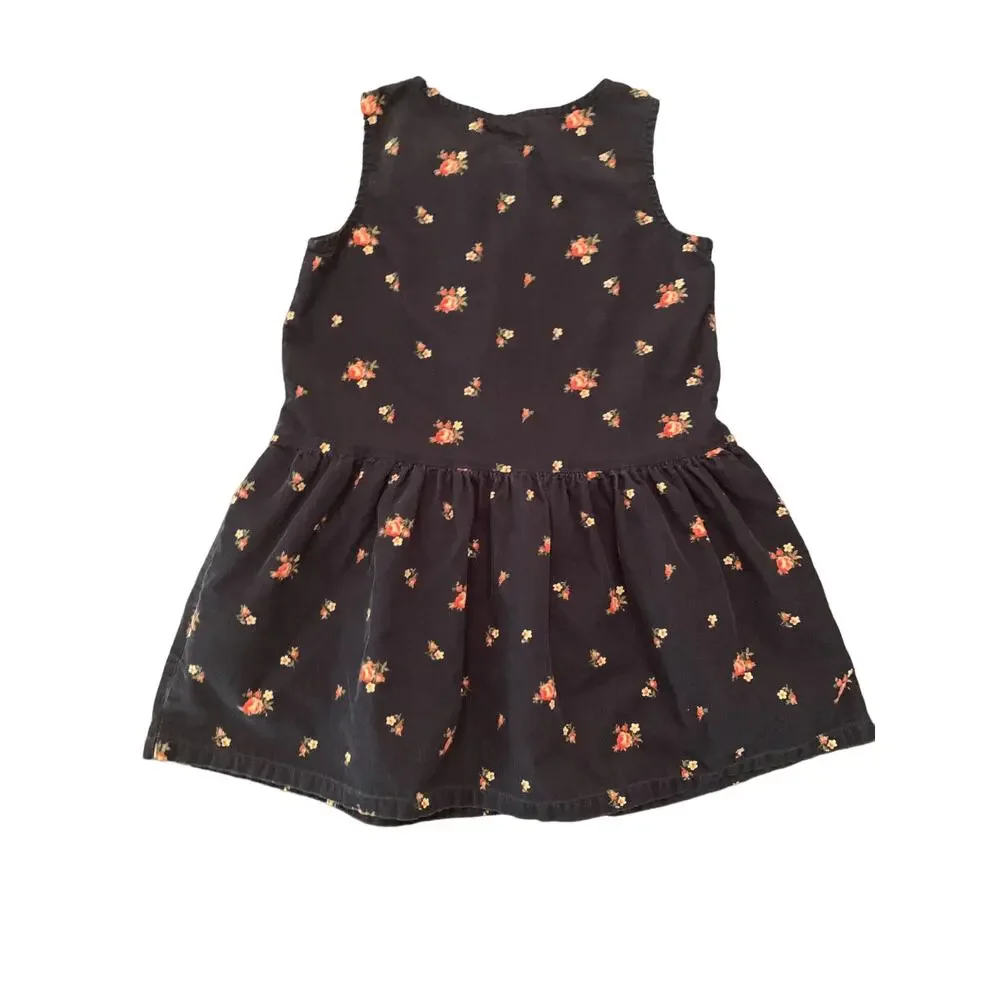 Gap. Navy Blue Corduroy Pinafore Jumper with Roses. Size 4.